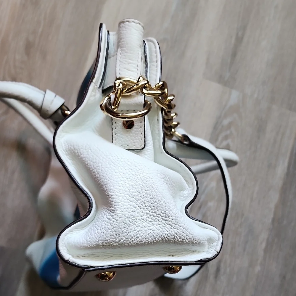 MICHAEL KORS HAMILTON SPRAY WHITE/ SUMMER BLUE EW SATCHEL  LEATHER HANDBAG PURSE